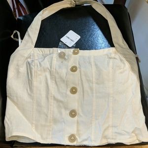 Free People Linen Button-Up Halter Crop